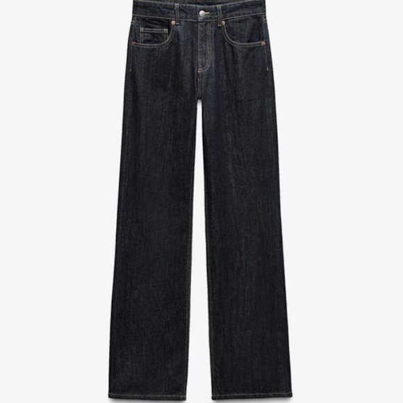 Zara dark wash mid-rise wide leg full length jeans NWT - Picture 10 of 10